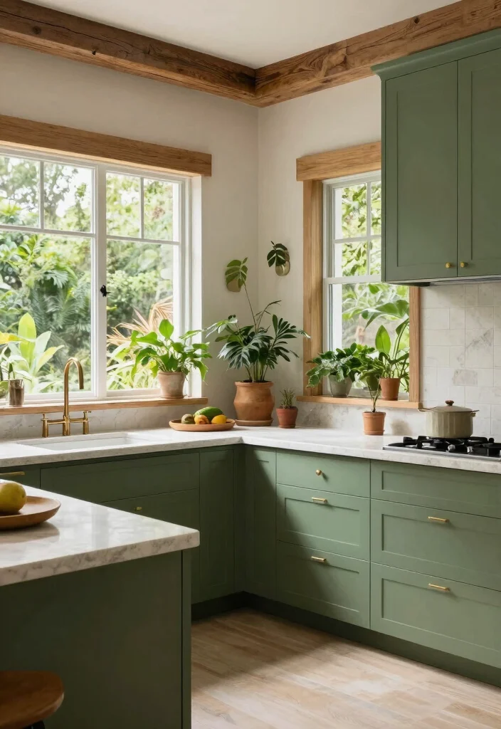 17 Kitchen With Green Cabinets Ideas That Feel On Trend - 14. Integrating Nature with Green 1