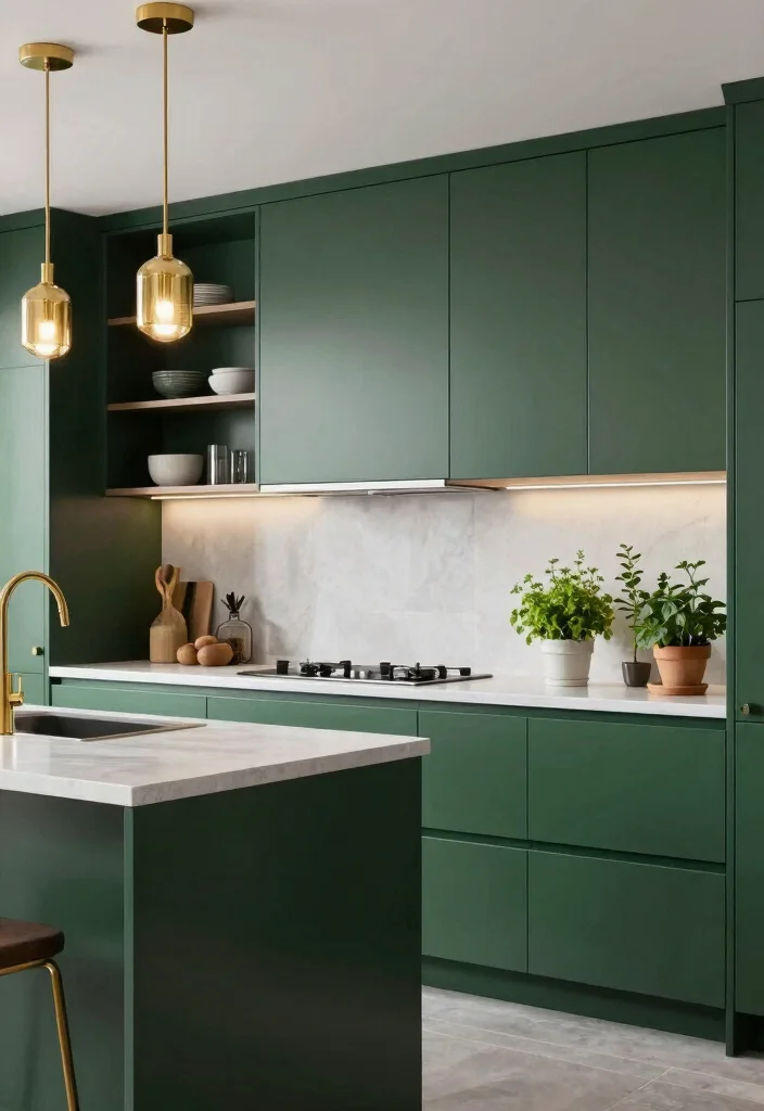 17 Kitchen With Green Cabinets Ideas That Feel On Trend - 7. Sleek Dark Green Modernity 1