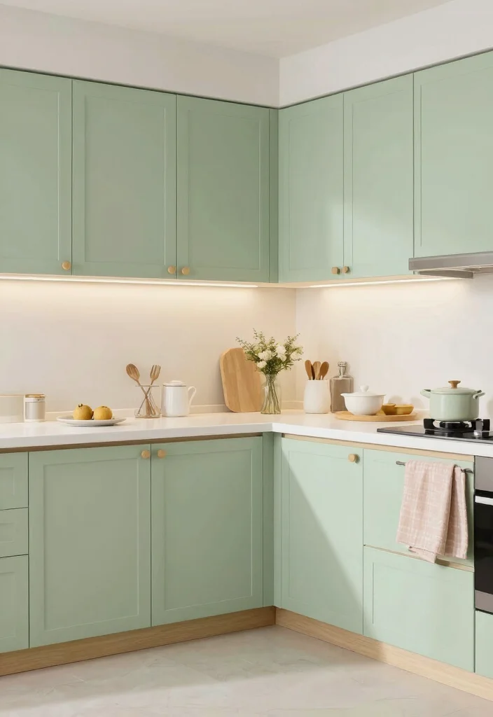 17 Kitchen With Green Cabinets Ideas That Feel On Trend - 8. Mellow Green Pastels 1