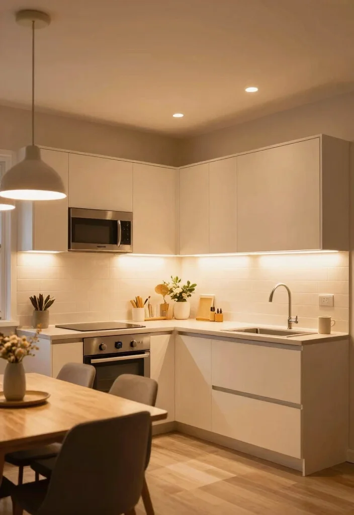 17 Kitchen on One Wall Ideas With Compact Design 17 17 Kitchen on One Wall Ideas With Compact Design - 17. Layered Lighting 1