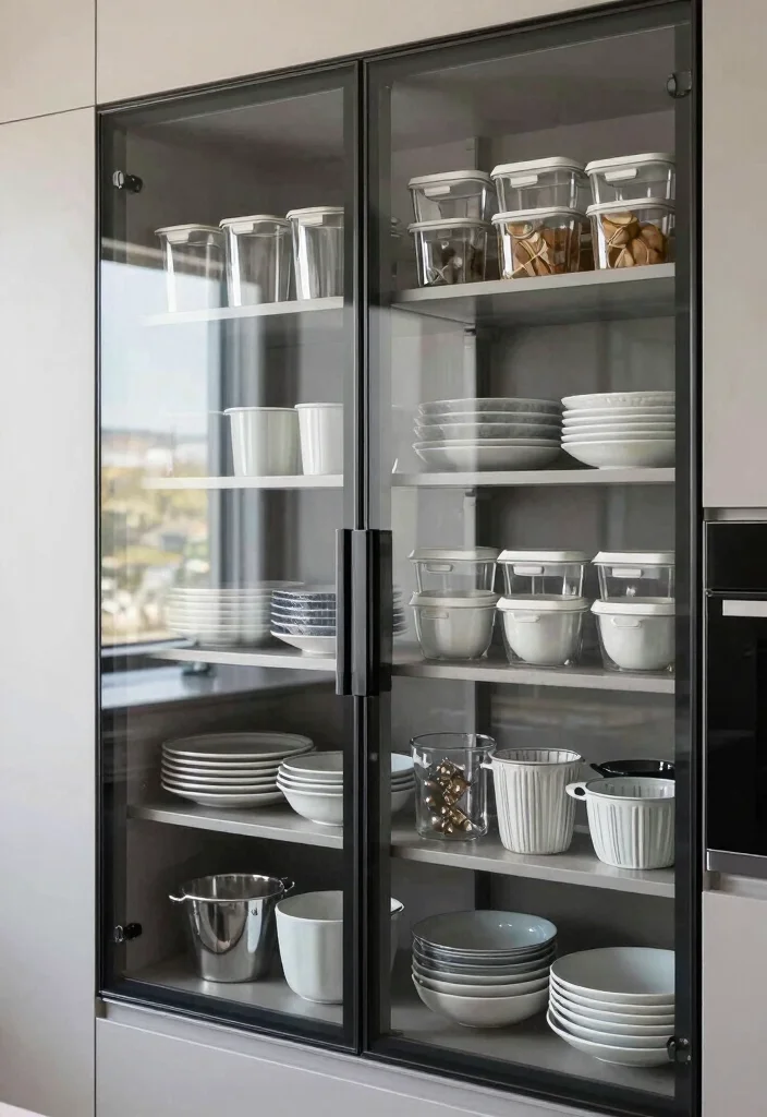 17 Pantry Cabinets in Kitchen Ideas With Smart Storage 7 17 Pantry Cabinets in Kitchen Ideas With Smart Storage - 7. Sleek Glass-Front Cabinets 1