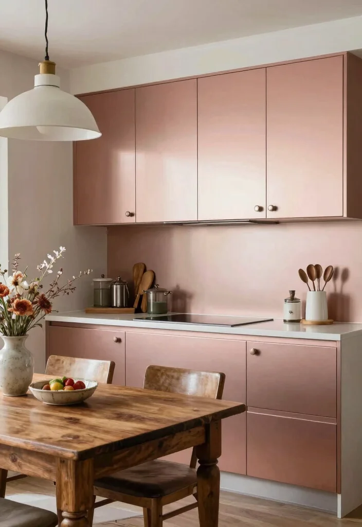 17 Rose Gold Kitchen Cabinets Ideas With Glam Shine - 10. Mixing Vintage and Modern Elements 1