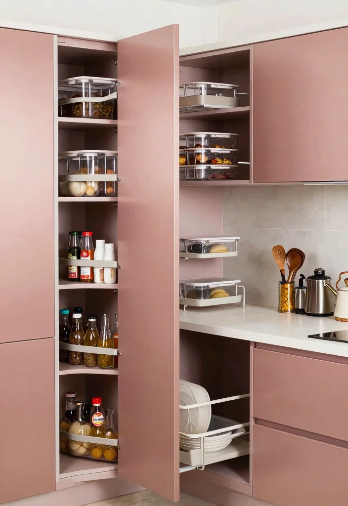 17 Rose Gold Kitchen Cabinets Ideas With Glam Shine - 16. Smart Storage Solutions 1
