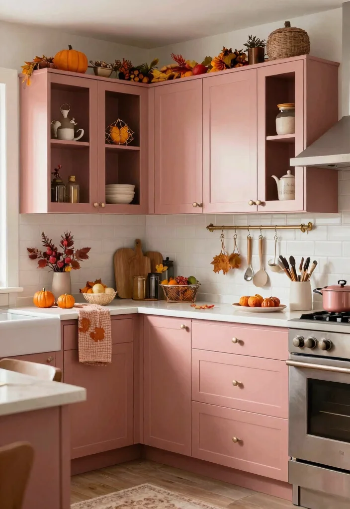 17 Rose Gold Kitchen Cabinets Ideas With Glam Shine - 17. Seasonal Decor Changes 1