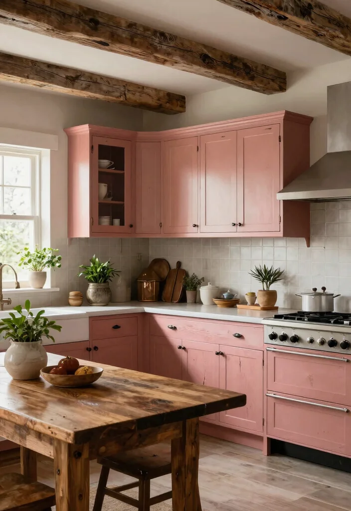 17 Rose Gold Kitchen Cabinets Ideas With Glam Shine - 2. Rustic Charm Meets Glam 1