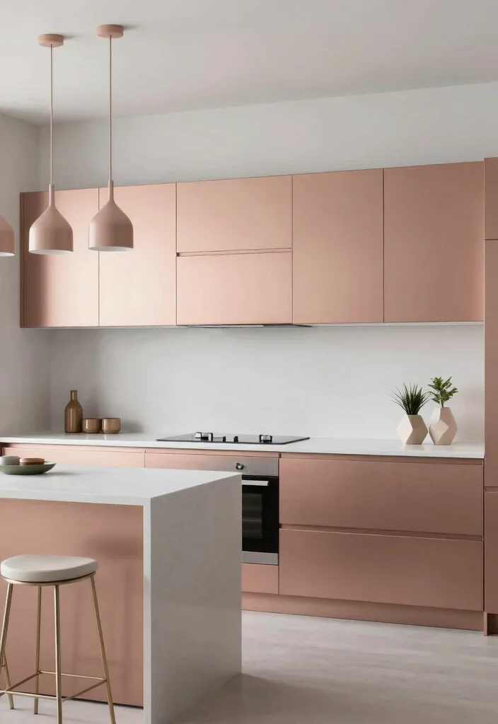 17 Rose Gold Kitchen Cabinets Ideas With Glam Shine - 3. Modern Minimalism 1