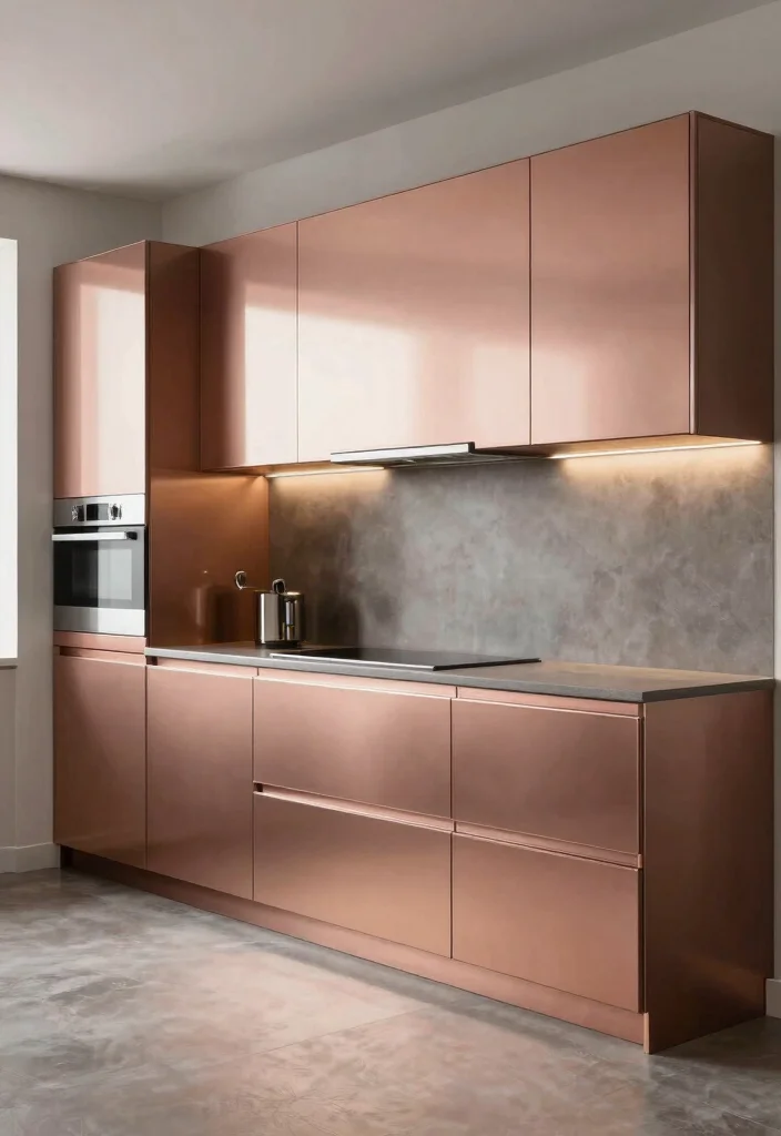 17 Rose Gold Kitchen Cabinets Ideas With Glam Shine - 6. Glossy Finishes for a Chic Vibe 1