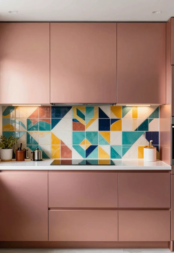 17 Rose Gold Kitchen Cabinets Ideas With Glam Shine - 9. Bold Backsplashes 1