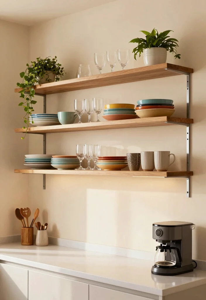 17 Single Wall Kitchen Ideas With Sleek Efficiency 3 17 Single Wall Kitchen Ideas With Sleek Efficiency - 3. Open Shelving Delight 1