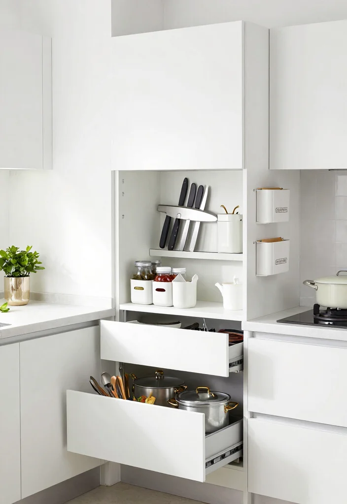 17 Single Wall Kitchen Ideas With Sleek Efficiency 7 17 Single Wall Kitchen Ideas With Sleek Efficiency - 7. Slimline Storage Solutions 1