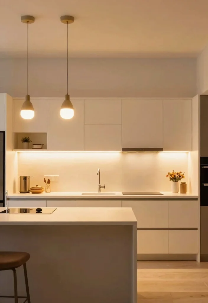 17 Single Wall Kitchen Ideas With Sleek Efficiency 9 17 Single Wall Kitchen Ideas With Sleek Efficiency - 9. Smart Lighting Solutions 1