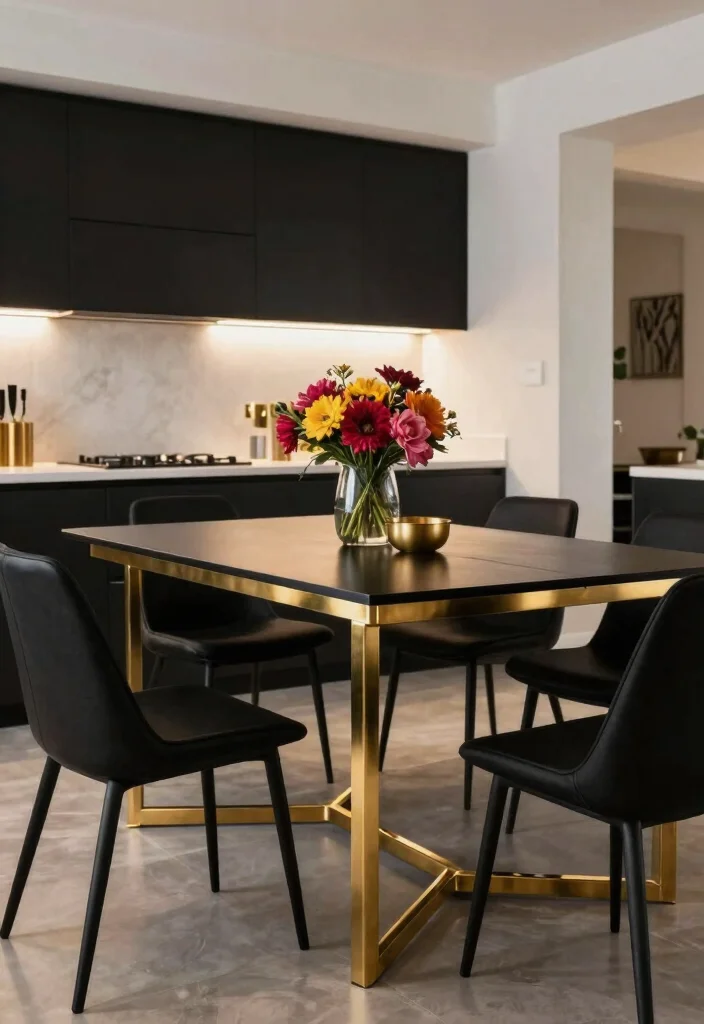 18 Black Kitchen Table Ideas With Bold Modern Style 11 18 Black Kitchen Table Ideas With Bold Modern Style - 11. Black and Brass Accent Table 1