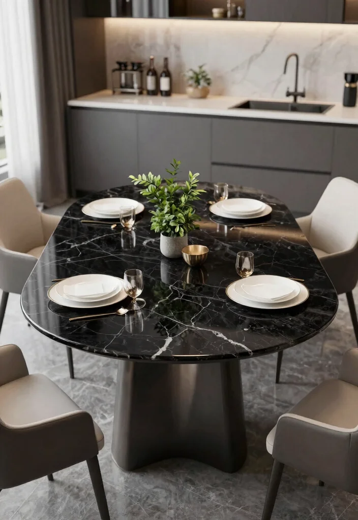 18 Black Kitchen Table Ideas With Bold Modern Style 15 18 Black Kitchen Table Ideas With Bold Modern Style - 15. Black Marble Table 1