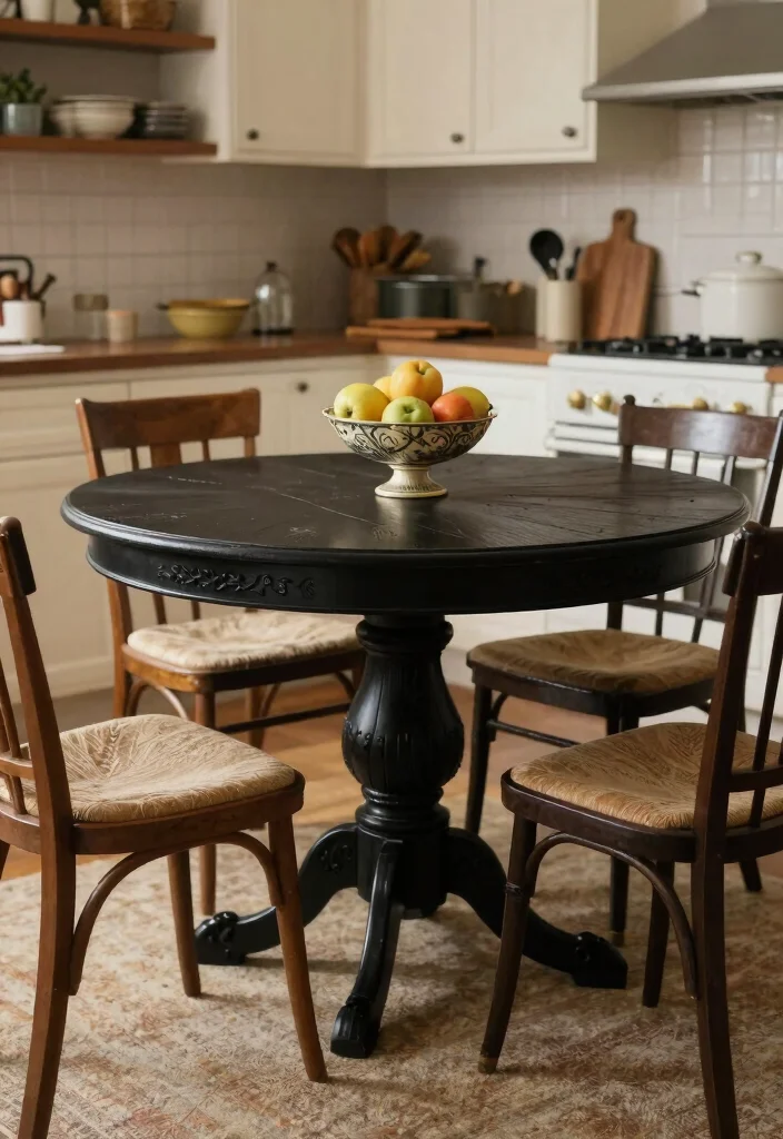 18 Black Kitchen Table Ideas With Bold Modern Style 16 18 Black Kitchen Table Ideas With Bold Modern Style - 16. Vintage Black Table 1