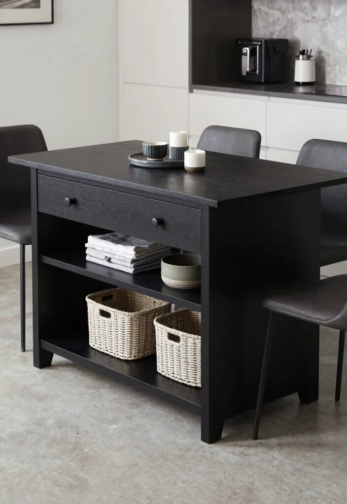 18 Black Kitchen Table Ideas With Bold Modern Style 17 18 Black Kitchen Table Ideas With Bold Modern Style - 17. Smart Storage Black Table 1