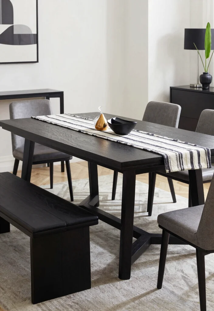 18 Black Kitchen Table Ideas With Bold Modern Style 18 18 Black Kitchen Table Ideas With Bold Modern Style - 18. Black Dining Table with Trestle Base 1