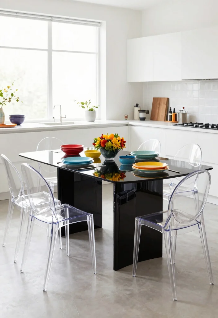 18 Black Kitchen Table Ideas With Bold Modern Style 3 18 Black Kitchen Table Ideas With Bold Modern Style - 3. Black Glass-Top Table 1