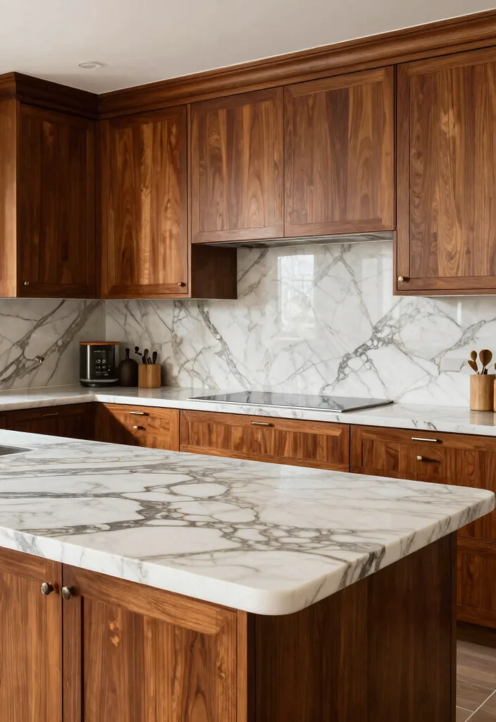18 Cherry Wood Cabinets Kitchen Ideas With Warm Elegance 13 18 Cherry Wood Cabinets Kitchen Ideas With Warm Elegance - 13. Cherry Wood and Marble Combinations 1