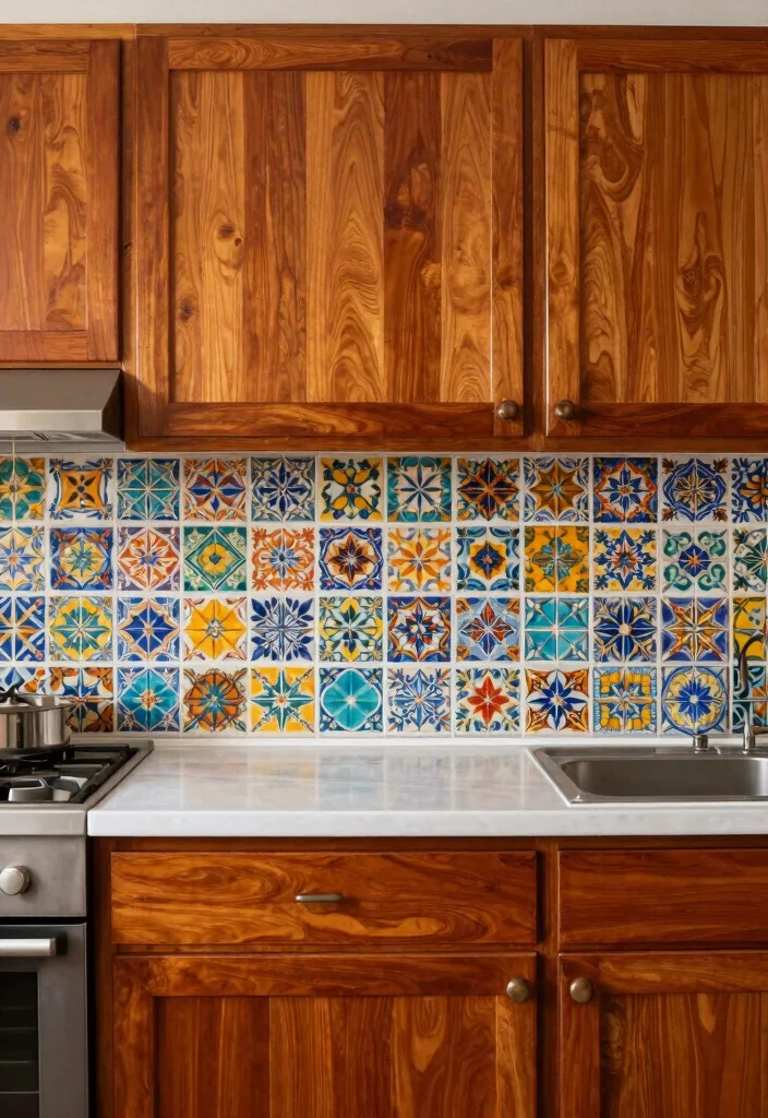 18 Cherry Wood Cabinets Kitchen Ideas With Warm Elegance 15 18 Cherry Wood Cabinets Kitchen Ideas With Warm Elegance - 15. Cherry Wood and Colorful Backsplashes 1