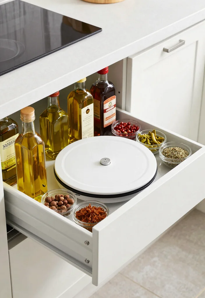 18 Deep Drawer Organization Kitchen Ideas That Stay Tidy - 13. Lazy Susans in Drawers 1