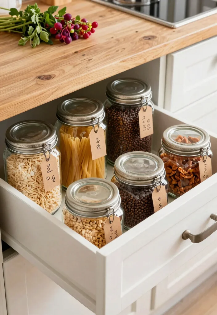 18 Deep Drawer Organization Kitchen Ideas That Stay Tidy - 5. Glass Jars for Bulk Storage 1