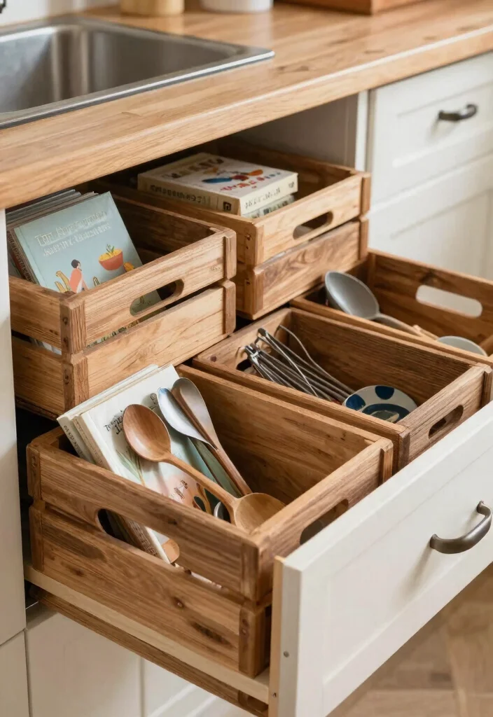 18 Deep Drawer Organization Kitchen Ideas That Stay Tidy - 6. Upcycled Wooden Crates 1