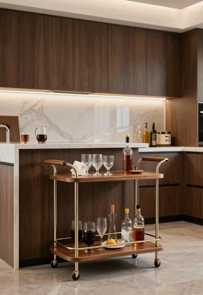 18 Espresso Kitchen Cabinets Ideas With Rich Depth - 15. Stylish Bar Carts 1