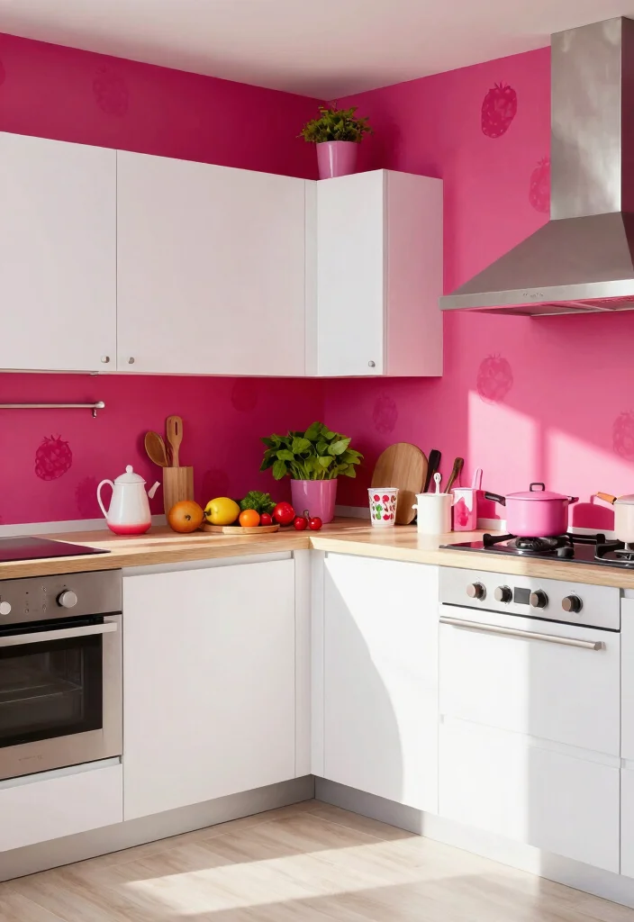 18 Kitchen Color Ideas for Walls That Brighten Instantly 18 18 Kitchen Color Ideas for Walls That Brighten Instantly - 18. Lively Raspberry 1