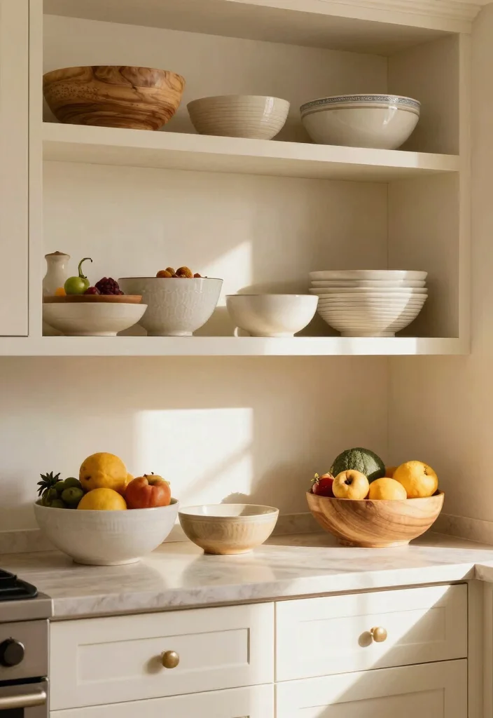 18 Kitchen Decor Above Cabinets Ideas That Look Styled - 17. Decorative Bowls 1