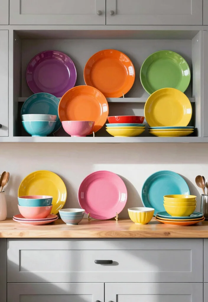 18 Kitchen Decor Above Cabinets Ideas That Look Styled - 7. Colorful Dishware 1