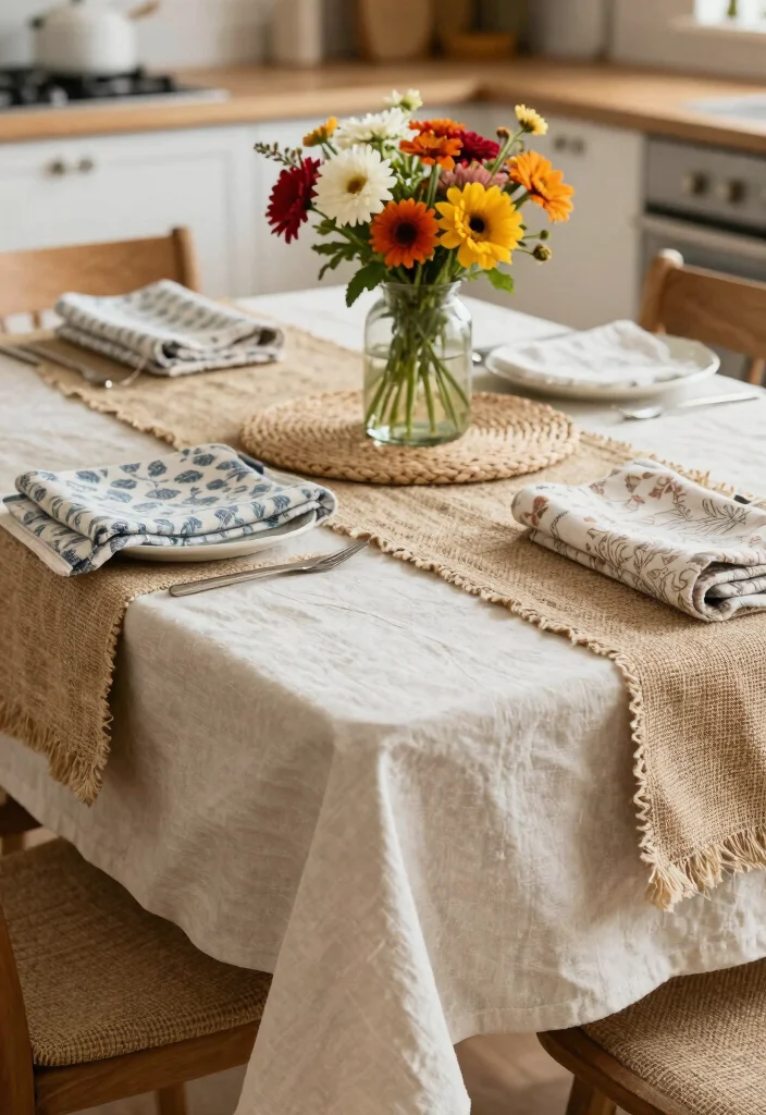 18 Kitchen Table Top Ideas That Refresh Your Dining Space - 13. Textured Fabrics 1