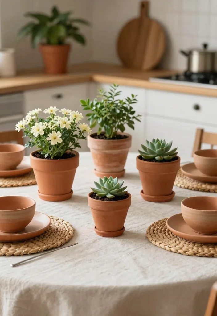 18 Kitchen Table Top Ideas That Refresh Your Dining Space - 2. Minimalist Terracotta Accents 1