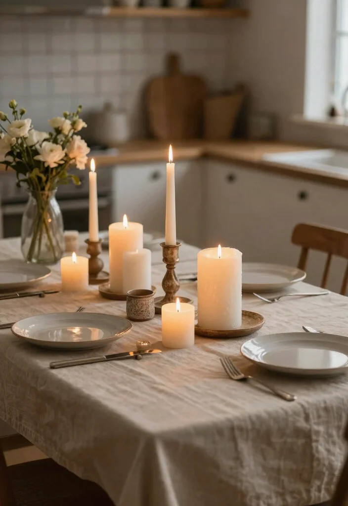 18 Kitchen Table Top Ideas That Refresh Your Dining Space - 6. Candlelit Elegance 1