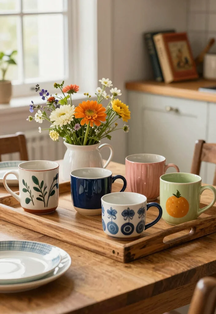 18 Kitchen Table Top Ideas That Refresh Your Dining Space - 7. Whimsical Mug Displays 1