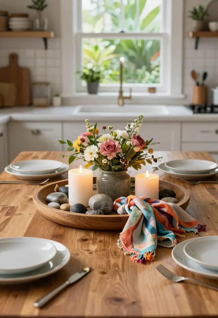 18 Kitchen Table Top Ideas That Refresh Your Dining Space - 8. Mixed Media Centerpieces 1