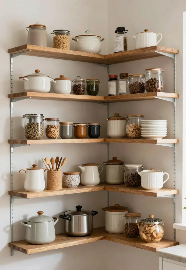 18 Open Kitchen Cabinet Ideas With Modern Display - 15. Utilize Corner Shelving 1