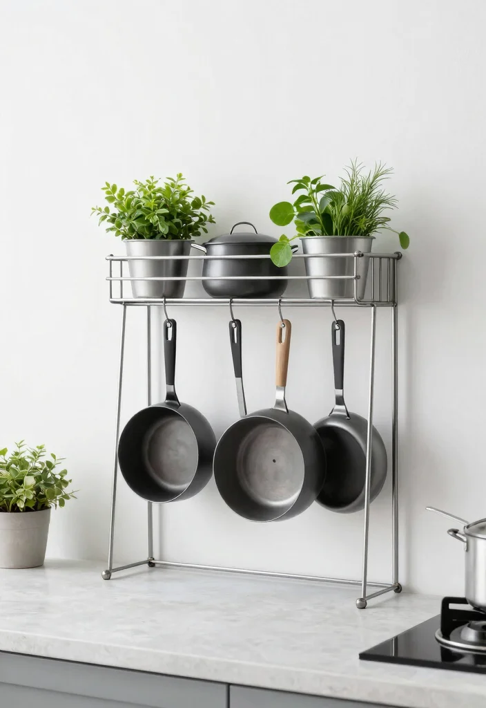 18 Open Kitchen Cabinet Ideas With Modern Display - 3. Minimalist Metal Racks 1