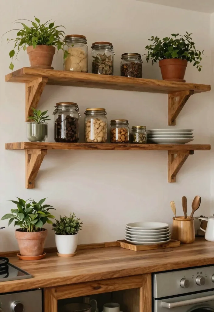 18 Open Kitchen Cabinet Ideas With Modern Display - 5. Rustic Wood Shelving 1