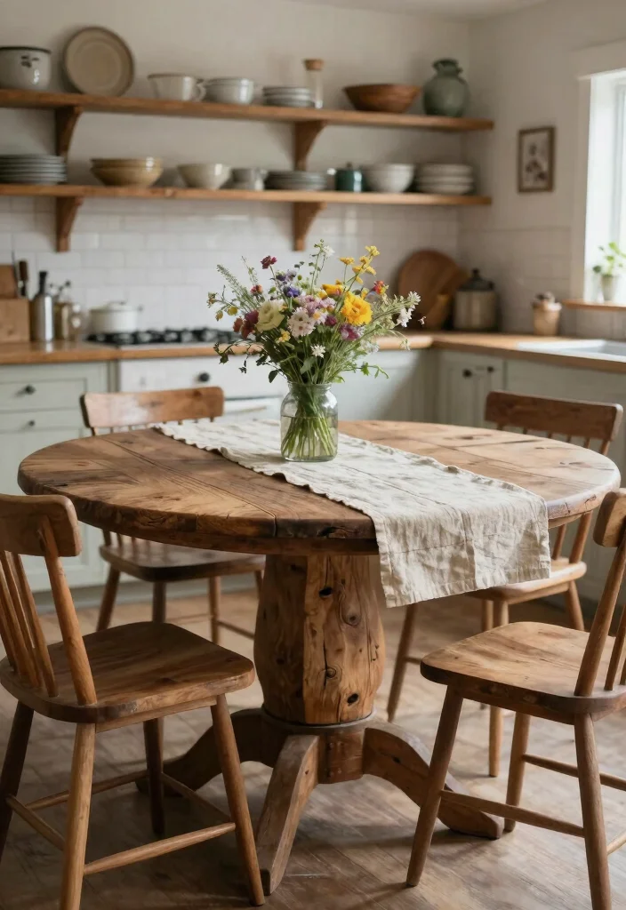 18 Round Kitchen Tables Ideas With Cozy Charm - 1. Reclaimed Wood Round Table 1