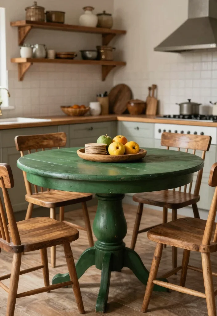 18 Round Kitchen Tables Ideas With Cozy Charm - 13. Round Table with a Rustic Color Palette 1