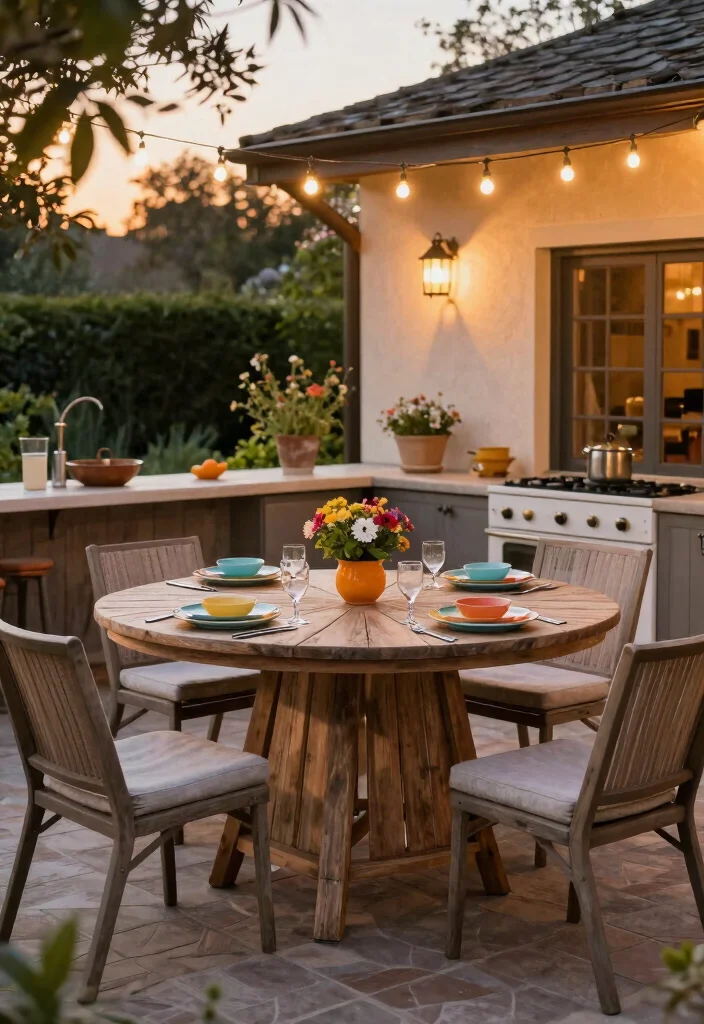 18 Round Kitchen Tables Ideas With Cozy Charm - 14. Outdoor Round Kitchen Table 1