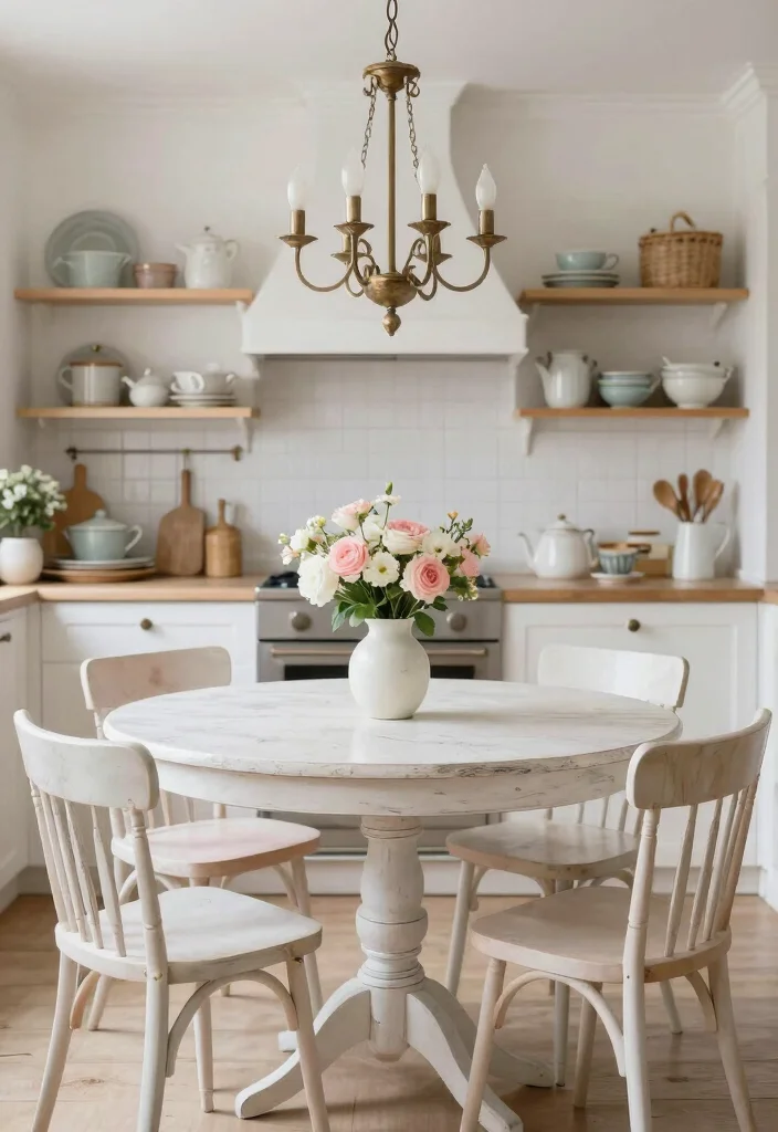18 Round Kitchen Tables Ideas With Cozy Charm - 2. Farmhouse Chic with Whitewashed Finish 1