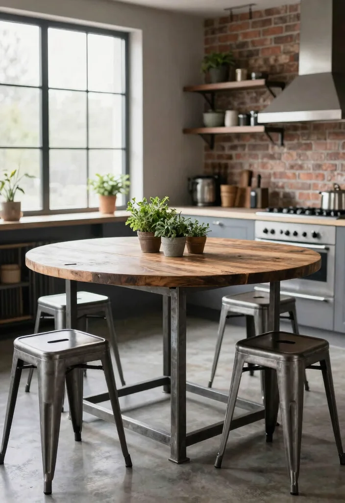 18 Round Kitchen Tables Ideas With Cozy Charm - 3. Industrial Style Round Table 1