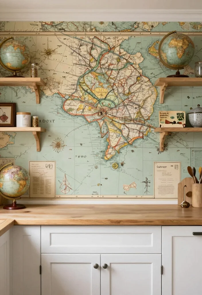 18 Wallpaper Kitchen Backsplash Ideas With Creative Flair 11 18 Wallpaper Kitchen Backsplash Ideas With Creative Flair - 11. Vintage Travel Maps 1