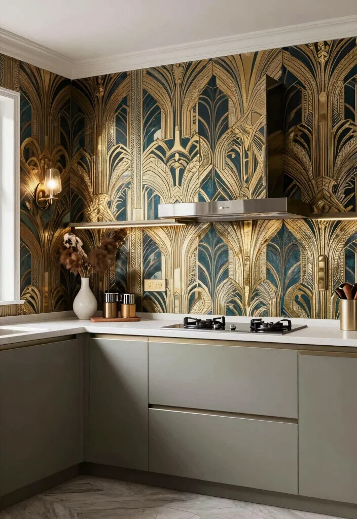 18 Wallpaper Kitchen Backsplash Ideas With Creative Flair 17 18 Wallpaper Kitchen Backsplash Ideas With Creative Flair - 17. Art Deco Glam 1