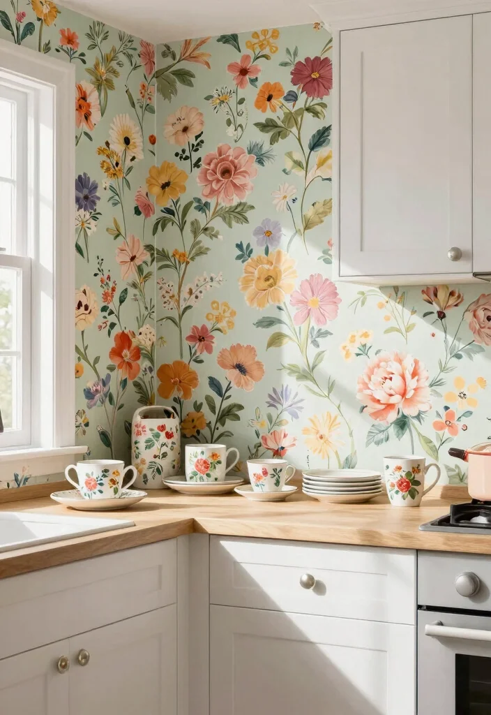 18 Wallpaper Kitchen Backsplash Ideas With Creative Flair 2 18 Wallpaper Kitchen Backsplash Ideas With Creative Flair - 2. Vintage Floral Patterns 1
