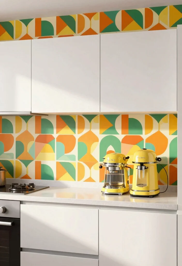18 Wallpaper Kitchen Backsplash Ideas With Creative Flair 3 18 Wallpaper Kitchen Backsplash Ideas With Creative Flair - 3. Retro Geometric Patterns 1