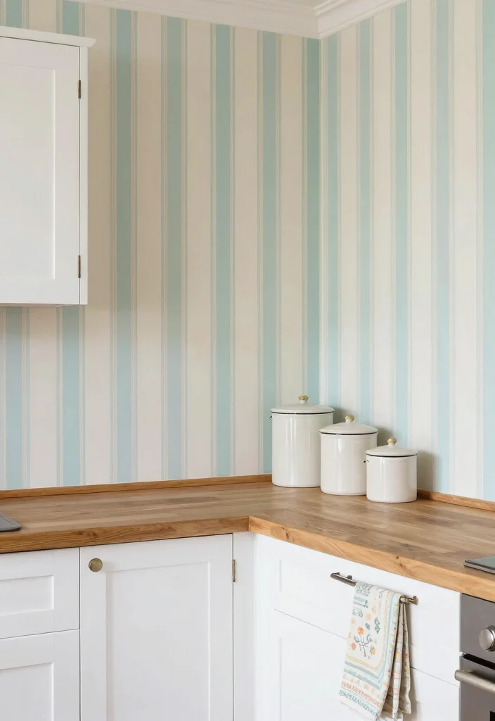 18 Wallpaper Kitchen Backsplash Ideas With Creative Flair 6 18 Wallpaper Kitchen Backsplash Ideas With Creative Flair - 6. Vintage Stripes 1
