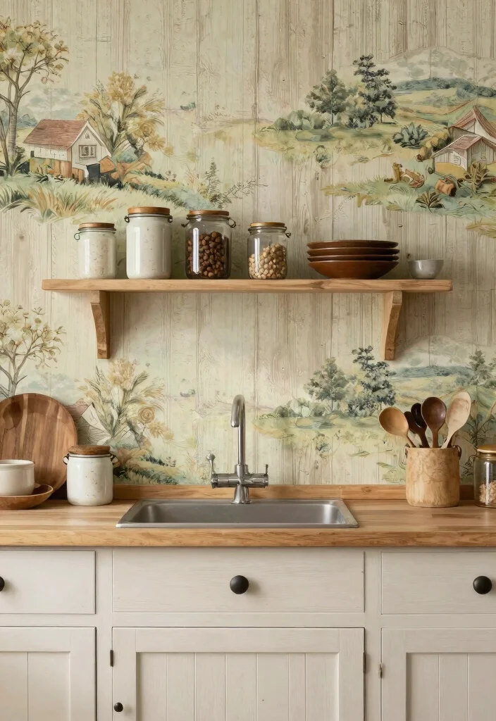 18 Wallpaper Kitchen Backsplash Ideas With Creative Flair 8 18 Wallpaper Kitchen Backsplash Ideas With Creative Flair - 8. Rustic Farmhouse Charm 1
