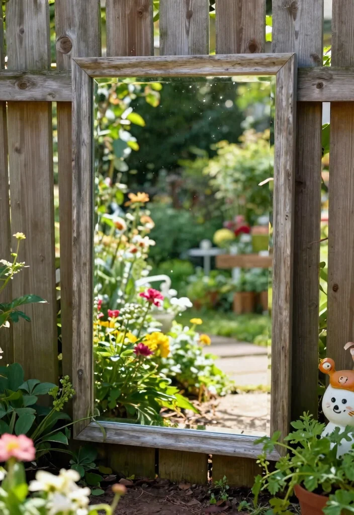 12 Backyard Fence Decor Ideas That Hide Eyesores and Weathered Wood - 10. Garden Mirrors 1